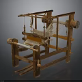 Antique Wooden Loom Structure With Wooden Frame Yarn And Woven Fabric