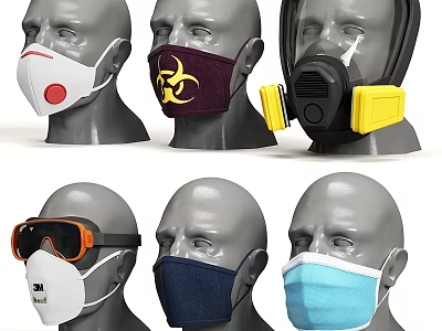 Different Types of Protective Clothing Featuring Masks and Safety Goggles 3d model