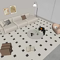 Modern Sofa Coffee Table Set Lazy Sofa Hanging Picture Green Plant Stool Carpet 3d model