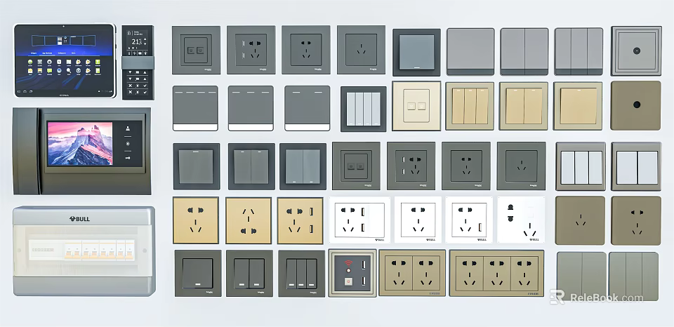 Various Modern Switch Panels With Different Designs And Color Options For Home Use 3d model 