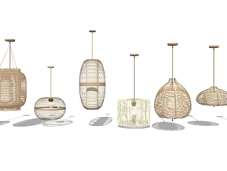 New Chinese Chandelier Bamboo Lamps 3d model