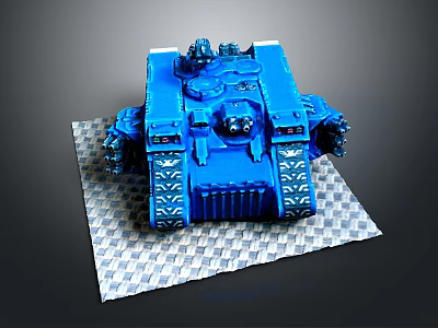 Blue Tank Model With Detailed Design On Checkered Mat Surface 3d model