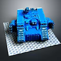 Blue Tank Model With Detailed Design On Checkered Mat Surface 3d model
