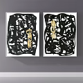 Abstract Paintings With Black White Lines And Geometric Shapes On Gray Background
