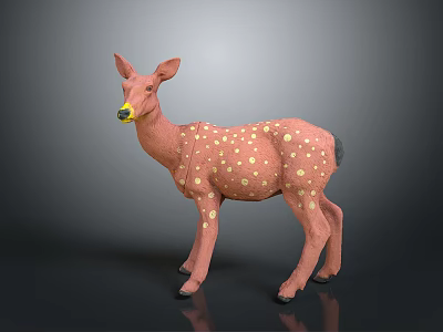 Pink Deer With Yellow Spots Standing On Gray Background In Decorative Design 3d model