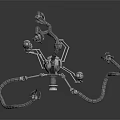 Futuristic Mechanical Spider Creature With Metallic Legs And Red Eyes