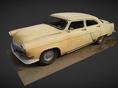 Yellow Vintage Classic Car with Weathered Body Parked On Dirt Ground Surface 3d model
