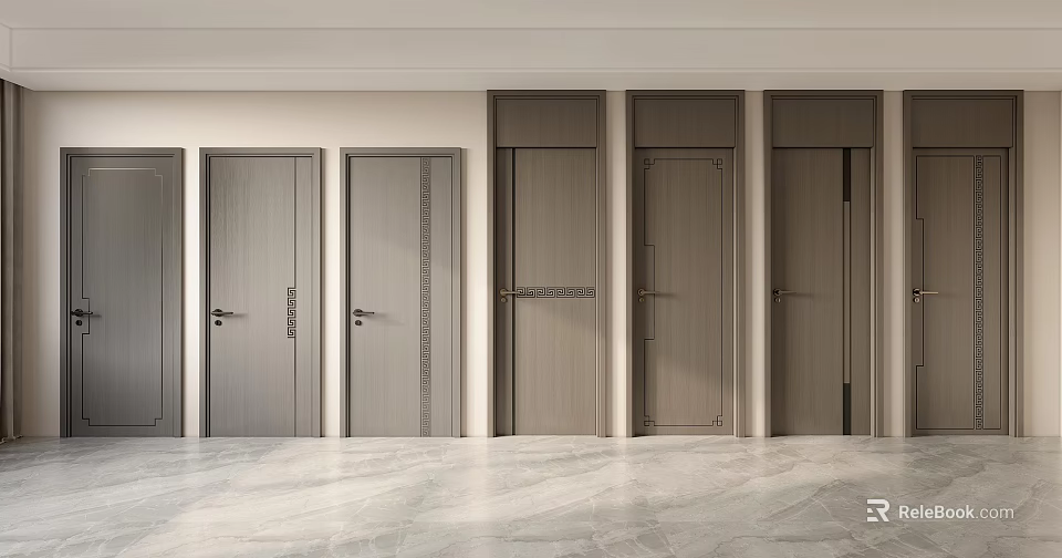 Modern Gray Hinged Doors Interior Display With Multiple Panels Arrangement 3d model