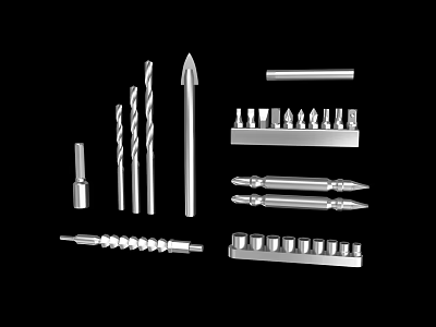 Assorted Hardware Tools Set Including Drill Bits Screwdriver Bits Spiral Drill and Extension Bars 3d model