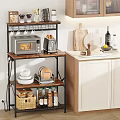 Practical Kitchen Shelf With Microwave Toaster Dishes Storage Jars And Basket