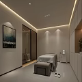 Modern SPA Sauna Interior Design With Massage Bed White Walls And Wooden Elements