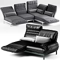 Modern Gray Black Sectional Sofa with Tufted Design Plush Cushions and Metal Legs