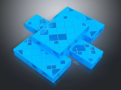 Modern 3D Geometric Blue Cubes with Hollow Patterns Abstract Sculptural Art 3d model