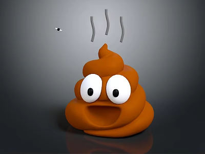 Poop Shaped Plush Toy with Big Eyes Open Mouth and Steam Lines and Small Fly 3d model