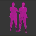 Two suited men one facing front with crossed arms and one behind against gray background