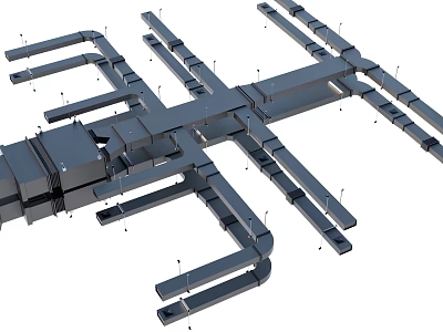 Industrial Pipe System Layout With Complex Connections And Structural Components 3d model