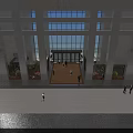 Modern Office Building Entrance Gate with Glass Curtain Wall and People Entering Exiting