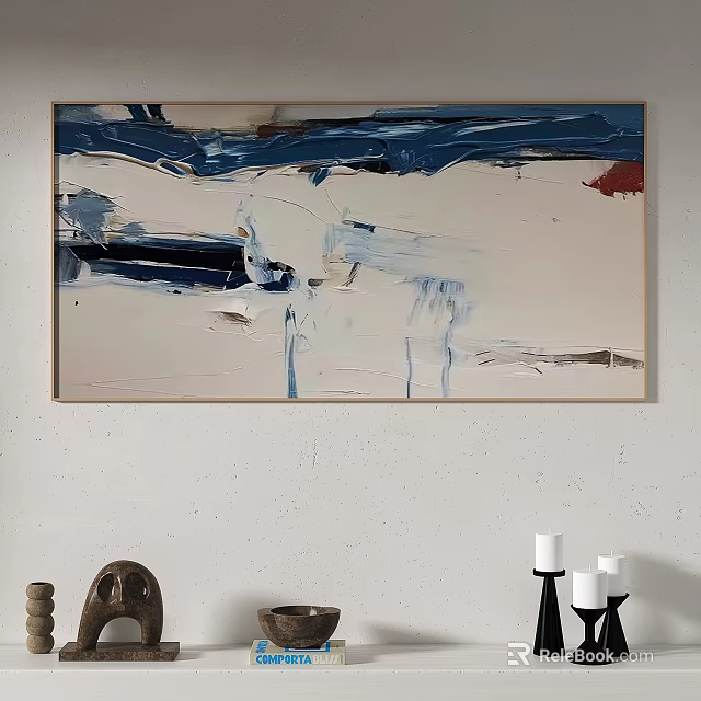 Abstract Painting with Blue White Brush Strokes for Modern Wall Art Decor 3d model 