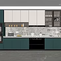 Modern Kitchen Interior With Dark Green White Cabinets Marble Countertop And Appliances