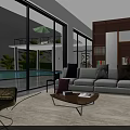 Modern Detached Villa With Large Swimming Pool Sunset Sky Terrace Umbrella And Glass Windows