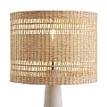 Minimalist Floor Lamp With Woven Natural Shade And White Stand Design