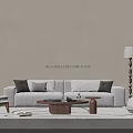 Modern Elegant Beige Upholstered Sofa And Solid Wood Coffee Table Combination For Cozy Living Room