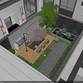 Modern Courtyard Garden Design With Outdoor Seating Greenery And Ambient Lighting