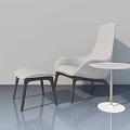 Modern Light Gray Chair with Ottoman and Small Round Marble Side Table 3d model