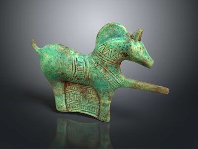 Ancient Bronze Horse Sculpture with Green Patina Intricate Carvings and Traditional Design 3d model