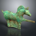 Ancient Bronze Horse Sculpture with Green Patina Intricate Carvings and Traditional Design