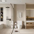 Modern Bathroom Interior Design With Bathtub Shower Toilet Vanity And Marble Walls