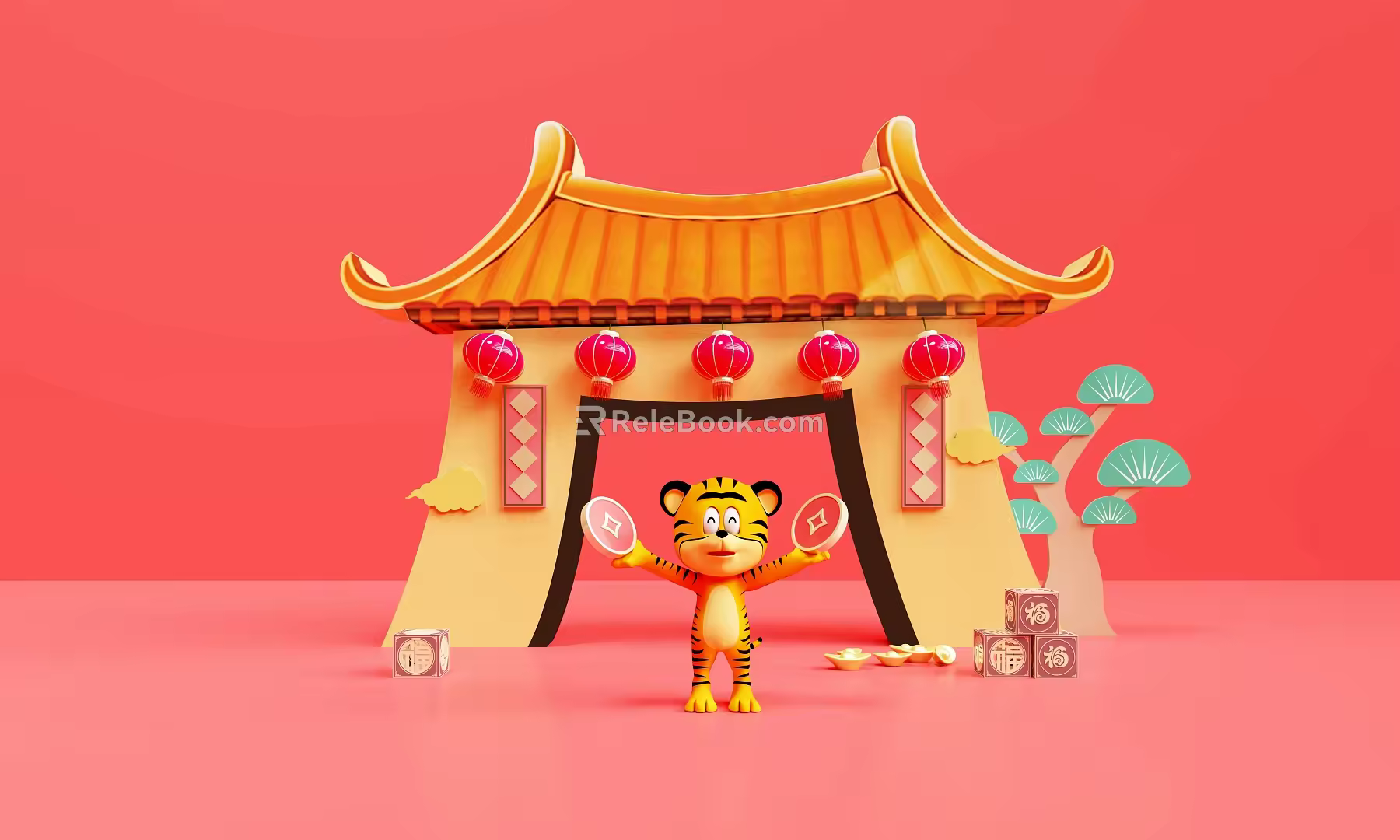 New Chinese-style Meichen Tiger Year Image 3d model