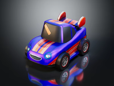 Colorful Stylish Toy Car With Purple Red Stripes Red Seats And Black Wheels 3d model