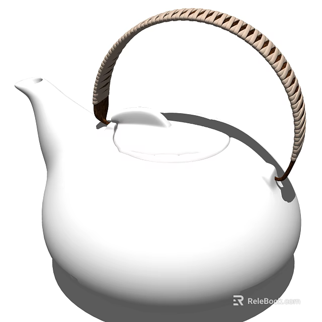 White Ceramic Teapot With Woven Handle And Minimalist Design For Tea Ceremony 3d model 