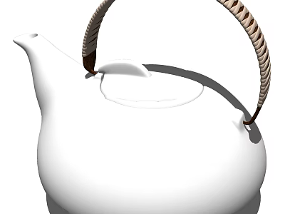 White Ceramic Teapot With Woven Handle And Minimalist Design For Tea Ceremony 3d model