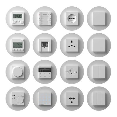 White Modern Switch Panels Featuring Various Types in Round Backgrounds and Sleek Design 3d model