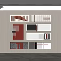 Geometric Wall Decor With Red Gray White Rectangular Panels And Patterns