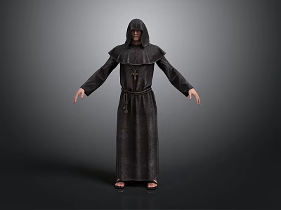Soft Fabric Hooded Black Robe With Cross Pendant For Daily Living Use 3d model