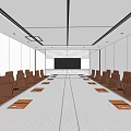 Modern Conference Room Interior With Long Rectangular Table Brown Office Chairs And Ceiling Lights 3d model