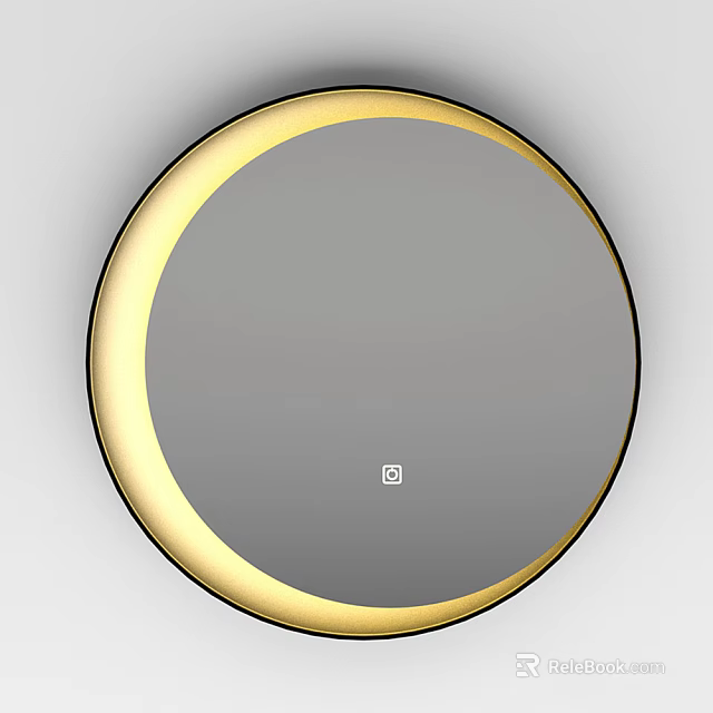 Modern Circular Mirror With Illuminated Gold Frame And Sleek Design 3d model 