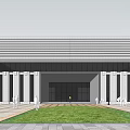 Modern Museum Building Featuring Glass Facade Horizontal Lines White Stone Walls And Lawn Front
