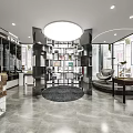 Modern Luxury Brand Store with Giorgio Armani Dior Chanel Fendi Black Horse Sculpture and Marble Floor