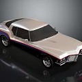 Classic Two Door Silver Car With Black Roof Blue Red Stripes And Chrome Wheels