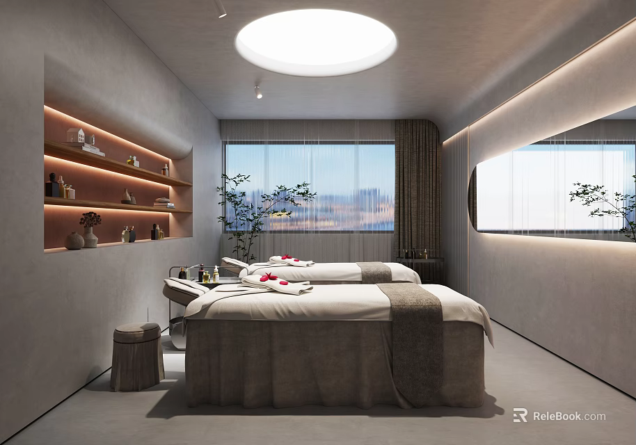 Luxury SPA Sauna Interior Featuring Massage Beds And Relaxation Lighting Design 3d model 