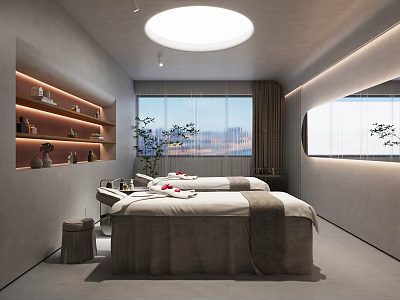 Luxury SPA Sauna Interior Featuring Massage Beds And Relaxation Lighting Design 3d model