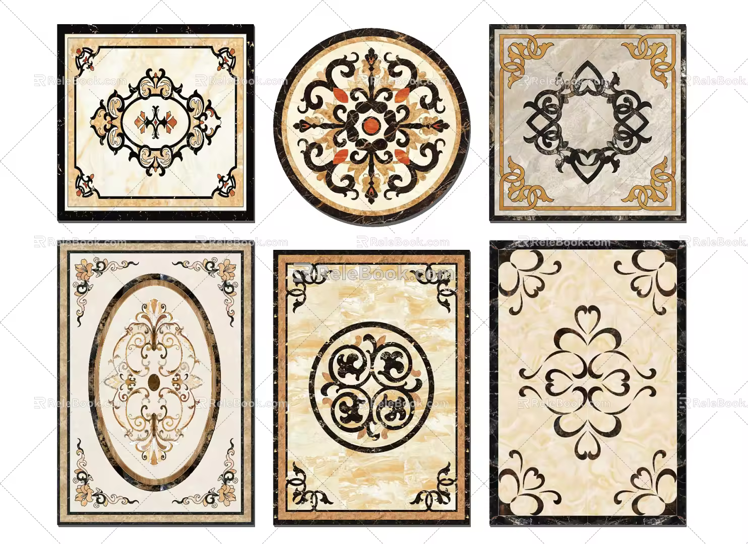 European-style tile floor mosaic tile 3d model