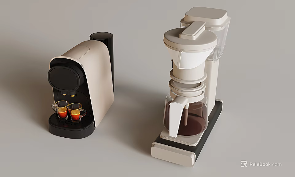 Modern Kitchen Coffee Appliances With Compact Espresso Machine Drip Coffee Maker And Coffee Cups 3d model