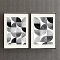 Black And White Geometric Pattern Wall Art Two Framed Pieces Hanging On Gray Wall 3d model