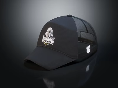 Black Trucker Hat With Mesh Back Front Embroidered Logo And Brand Patch Design 3d model