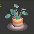 3D Rendered Green Leafy Plant With Glossy Foliage In Orange Beige Layered Pot